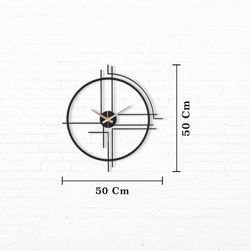 Line With Round Large Metal Wall Clock